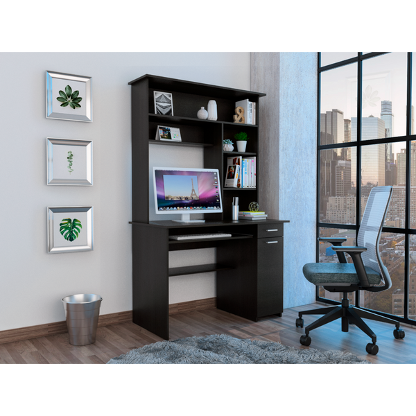 Compu 180 Hutch Desk, Multiple Shelves, Keyboard Tray, CPU panel