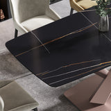 70.87"Modern artificial stone black curved metal leg dining table-can accommodate 6-8 people