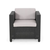 Riley Outdoor Wicker Print 2 Seater Chat Set with Ottomans  Dark Grey