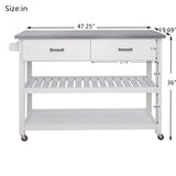 Stainless Steel Table Top White Kitchen Cart With Two Drawers