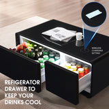 Modern Smart mini Coffee Table with Built in Fridge, Outlet protection,Wireless charging module,Mechanical temperature control,Power socket,USB interface And Ice Water interface.