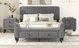 Queen 4-Piece Bedroom Set Upholstered Platform Bed with Two Nightstands and Storage Bench