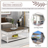ON-TREND Two-tone Retro Cocktail Table Coffee Table Easy Assembly Movable with Caster Wheels