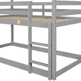 Twin over Twin Loft Bed with Roof Design, Safety Guardrail, Ladder, Grey