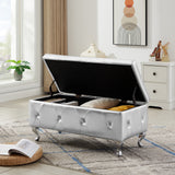 Storage Bench, Flip Top Entryway Bench Seat with Safety Hinge, Storage Chest with Padded Seat, Bed End Stool for Hallway Living Room Bedroom, Supports 250 lbs,Silver PU