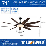 YUHAO 71" Integrated LED Lighting Ceiling Fan with 9 Wood Grain Blade