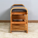 Living Room Bamboo Storage Bench， Entryway 3 Shelves Bench with flip storage compartment 39.37 x 13 x 19.88 inch