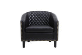 COOLMORE accent Barrel chair living room chair with nailheads and solid wood legs  Black  pu leather