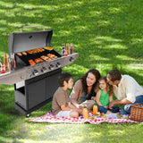 Propane Grill 4 Burner Barbecue Grill Stainless Steel Gas Grill with Side Burner and Thermometer for Outdoor BBQ, Camping