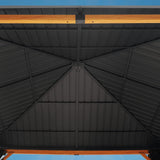 12 ft. x 12 ft. Wood Grain Metal Outdoor Patio Gazebo with Metal Roof, Mosquito Netting