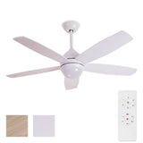 52 Inch White Ceiling Fan with Noiseless DC Motor and LED Lights Remote Control, 6 wind speeds