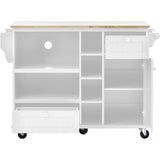 Kitchen Island Cart with Storage Cabinet and Two Locking Wheels ,Solid wood desktop, Microwave cabinet