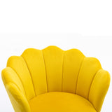 Zen Zone Velvet Accent/Conversation Lounge Chair With Iron Metal Gold Plated Legs, Suitable For Office, Lounge, Living Room, Set of 2, Yellow