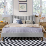 Queen Upholstered Platform Bed Frame with Vertical Channel Tufted Headboard