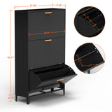 3 Drawer All Steel Shoe Cabinet, Freestanding Shoe Rack Storage Organizer with Flip Door, Modern Tipping Bucket Shoe Cabinet for Entryway, Hallway, Bedroom, Black