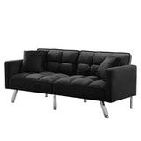 FUTON SOFA SLEEPER BLACK VELVET WITH 2 PILLOWS （same as W223S01430 Size difference, See Details in page.）