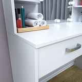 Large Vanity Desk with Mirror and Lights, Makeup Vanity Table with 10 Light Bulbs, 2 Drawers, 6 Storage Shelves & Cushioned Stool, Makeup Vanity with Lights for Bedroom, White