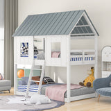 Twin over Twin Size Low Bunk Beds with Roof