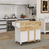 Double Door Kitchen Island with Lockable Wheels, Towel Rack, Storage Drawer and Three Open Shelves