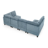 U shape Modular Sectional Sofa，DIY Combination，includes Four Single Chair and Two Corner，Navy Chenille