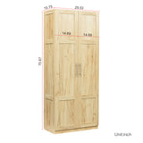 Tall wardrobe cabinet with 2 doors and 3 partitions to separate 4 storage spaces, oak