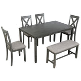 6-Piece Kitchen Dining Table Set Wooden Rectangular Dining Table, 4 Dining Chairs