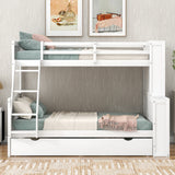Twin over Full Bunk Bed with Trundle and Shelves