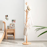 Coat Rack, Wooden Coat Rack / Hat Rack Wall Freestanding with 4/8 Hooks, Easy Assemble Coat Rack Round Base Bracket for Clothes, Hats, Accessories, for Bedroom, Office, Hallway, Entrance