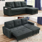 Black Sleeper Sofa Bed Reversible Sectional Couch with Storage