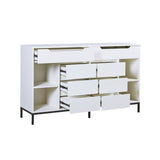 Modern Dresser with Flip Mirror and Metal leg,Storage Cabinet with 8 Drawers and 4 Open Shleves,White