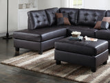 Contemporary Sectional Sofa Espresso Faux Leather Tufted Reversible 3pc Sectional Sofa L/R Chaise Ottoman Living Room Furniture