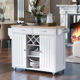 K&K Store Kitchen Island Cart with Two Storage Cabinets - Wine Rack, Two Drawers - Spice Rack - Towel Rack