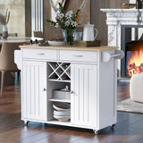 Kitchen Island Cart with Two Storage Cabinets，Wine Rack, Two Drawers, Spice Rack, Towel Rack