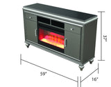 Ginger TV Stand With Electric Fireplace in Gun Metal