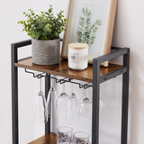 Bar table with bottle holder and glass holder, multifunctional high bar table, can hold 8 bottles of wine and 9 glasses, with side storage.(Rustic Brown,53.3’’w x 15.75’’d x 36.4’’h)