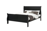 Louis Phillipe Black Finish Queen Size Panel Sleigh Bed Solid Wood Wooden Bedroom Furniture