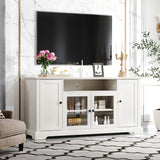 TV Stand for TV up to 65in with 2 Tempered Glass Doors Adjustable Panels