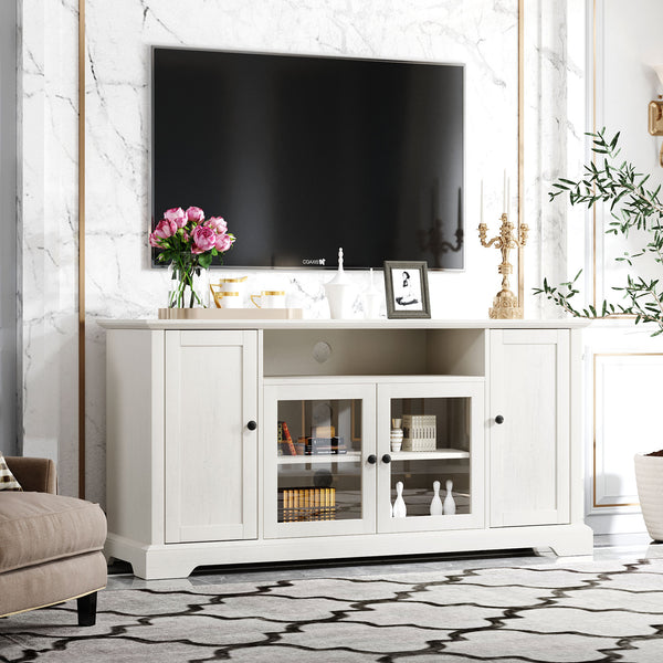 TV Stand for TV up to 65in with 2 Tempered Glass Doors Adjustable Panels