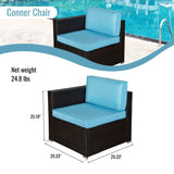 Outdoor Garden Patio Furniture 8-Piece Brown Rattan Wicker Sectional Blue Cushioned Sofa Sets