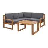 3-Piece Patio Sectional Set  Acacia  Wood and Grey Cushions  Ideal for Outdoors and Indoors