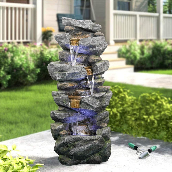 Resin Floor Rock Water Fall Fountain With Light