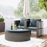 2-Piece All-Weather Wicker Conversation Set Rattan Sofa Set Outdoor Patio Half-moon Sectional Furniture Set w/ Side Table for Umbrella, Gray Rattan+Gray Cushion