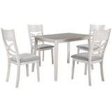 Rustic Wood 5-Piece Kitchen Dining Table Set with 4 Upholstered Padded Chairs