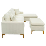 Cream Sectional Sofa with Ottoman
