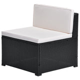 5-Piece Patio Rattan PE Wicker Furniture Corner Sofa Set, with 2 Sofa chairs, 1 Corner chair, 1 ottoman and 1 glass coffee table, Sectional Sofa Chair, Seating, Lying(Black Wicker, Beige Cushion)