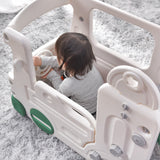Kids Slide with Bus Play Structure Climber, Freestanding Bus Climber with Slide for Toddlers, Bus Climber Slide Set with Basketball Hoop