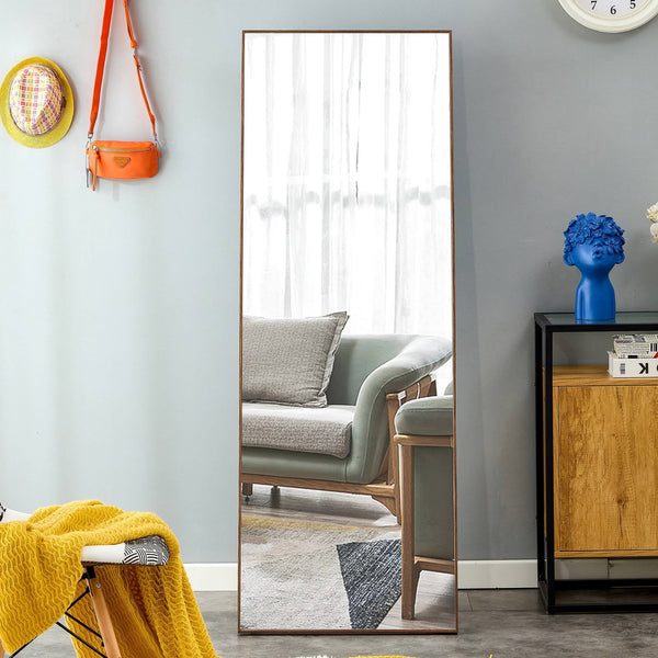Brown Solid Wood Frame Full-length Mirror, Dressing Mirror, Bedroom Home Porch, Decorative Mirror, Clothing Store, Floor Mounted Large Mirror, Wall Mounted.65"*23"
