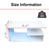 LED Coffee Table for Living Room, Modern Coffee Table, High Gloss White Finish Centre Sofa Table, S-Shaped Open Storage Shelf (39.3"L x 19.5"W x 18.1"H)