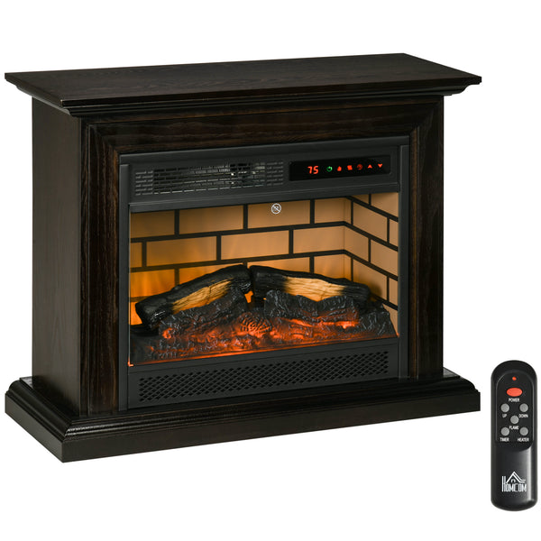 31" Electric Fireplace with Dimmable Flame Effect and Mantel, Freestanding Space Heater with Log Hearth and Remote Control, 1400W, Brown