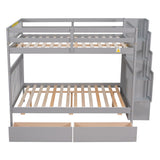Full Over Full Bunk Bed with 2 Drawers and Staircase